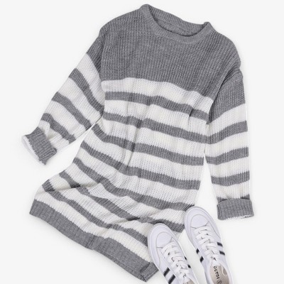 Anna-Kaci Women's Striped Long Sleeve Knit Sweater Dress with Relaxed Fit