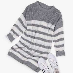 Anna-Kaci Women's Striped Long Sleeve Knit Sweater Dress with Relaxed Fit - 1 of 2
