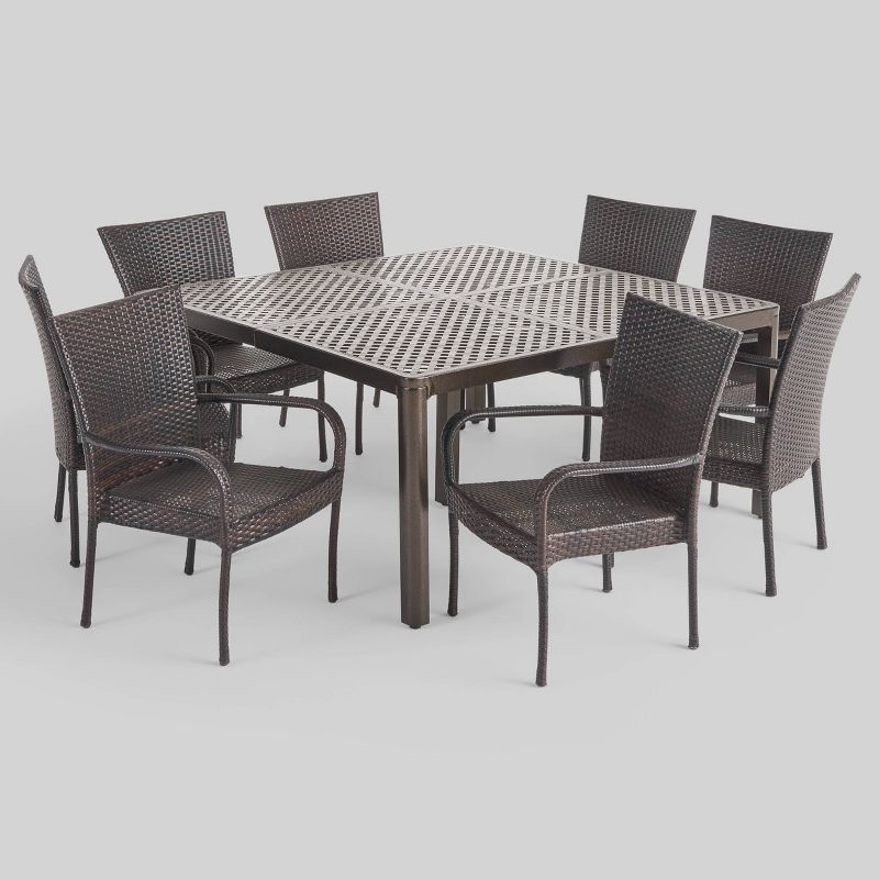 Bullpond 9pc Aluminum and Wicker Dining Set - Christopher Knight Home, 3 of 9
