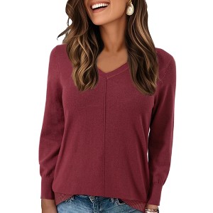 INSPIRE CHIC Women's V Neck Long Sleeve with Pockets Chunky Warm Pullover Sweaters - 1 of 4