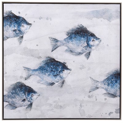 Ecco 5 Blue Abstract Fish Handpainted Unframed Wall Canvas - StyleCraft