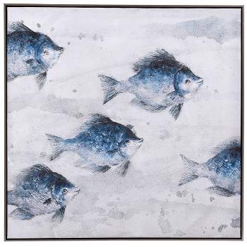 Ecco 5 Blue Abstract Fish Handpainted Unframed Wall Canvas - StyleCraft