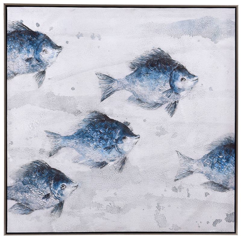 Ecco 5 Blue Abstract Fish Handpainted Unframed Wall Canvas - StyleCraft, 1 of 9
