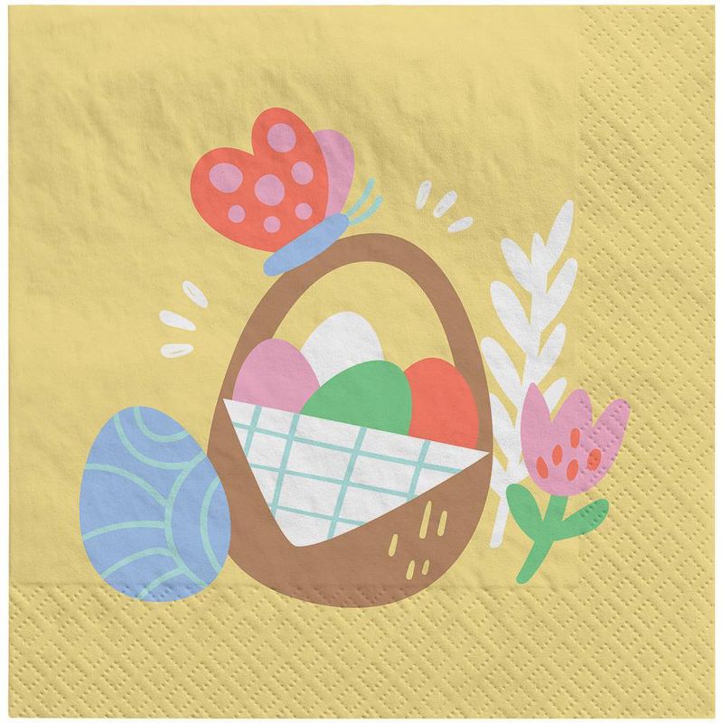 30ct Easter Lunch Napkins Basket of Eggs Butterfly and Flower - Spritz&#8482;, 1 of 3