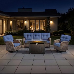 Belord Furniture Patio Set with 43" Propane Fire Pit Table, Patio Furniture Set with Sofa, 2 Swivel Patio Chairs, Accent End Table, and Fire Pit Table - 1 of 4