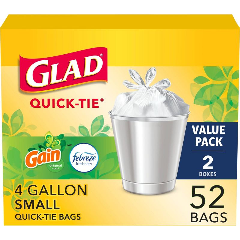 Glad Small Quick Tie Trash Bags - Gain Original - 4 Gallon/52ct, 1 of 12