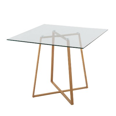 36" Natural Wood and Glass Square Dining Table