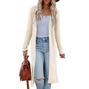 Womens Cardigan Knee Length Ribbed Open Front Cardigan Lightweight Sweater Jacket - 1 of 4