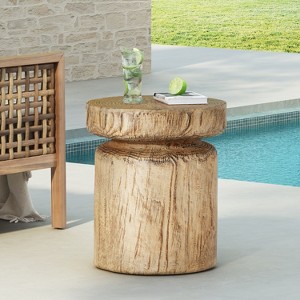 Christopher Knight Home Caius Rustic Round Lightweight Concrete Patio Side Table with Tree-Stump Design - 1 of 4