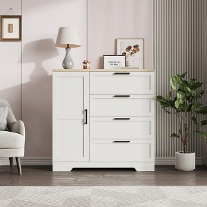 43.3'' Small Wardrobe Closet, Wardrobe Cabinet with Door, 4 Drawers and Handing Rod, Wooden Clothes Cabinet 4 Drawer Dresser - 1 of 4