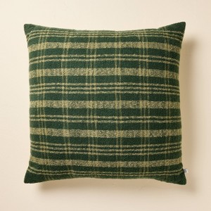 24"x24" Boucle Slub Plaid Square Throw Pillow Tonal Green - Hearth & Hand™ with Magnolia: Farmhouse Decor, Removable Cover - 1 of 4