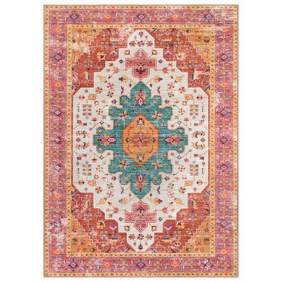 Lahome Ultra-Thin Machine Washable Vintage Boho Area Rug-Soft Low-Pile Carpet for Living Room, Bedroom, or Entryway