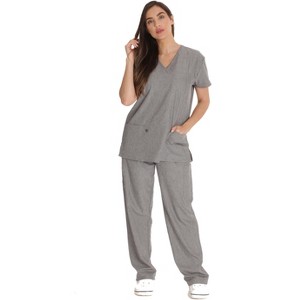 Just Love Solid Stretch Scrub Set for Women Stretchy Mock Wrap Top and Cargo Pants - 1 of 3