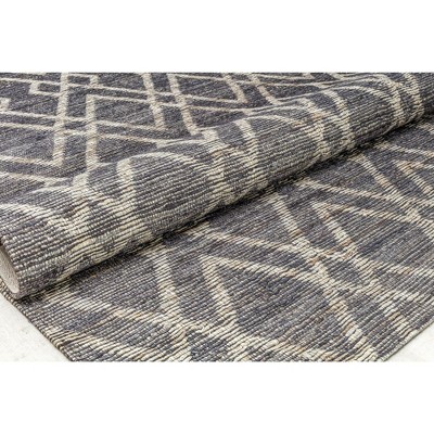 Handmade Blue and Cream Wool Diamond Pattern Area Rug 5' x 7'