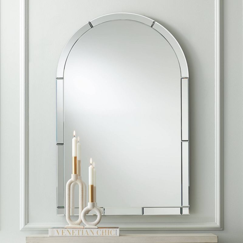 Noble Park Caroline Arch Top Vanity Decorative Wall Mirror Modern Mirrored Glass Tile Frame 26" Wide for Bathroom Bedroom Living Room House Entryway, 2 of 8