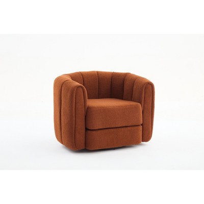APRILSOUL Swivel Accent Barrel Chair, Modern Round Armchairs, Upholstered, Comfy, Living Room,Teddy,White/Brown