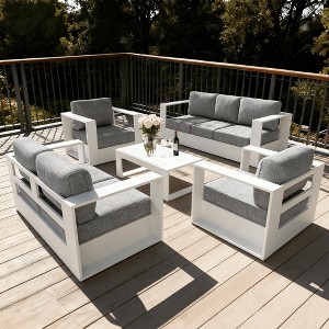 LayinSun 5 Piece Oversized Aluminum Outdoor Furniture Set, Patio Sofa Sets with Coffee Table, Deep Seating and Upgraded 6-inch Cushions - 1 of 4