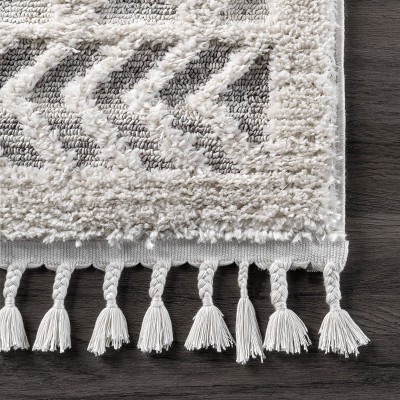 Ansley Moroccan Lattice Tassel Shag Area Rug, 7x9, Beige