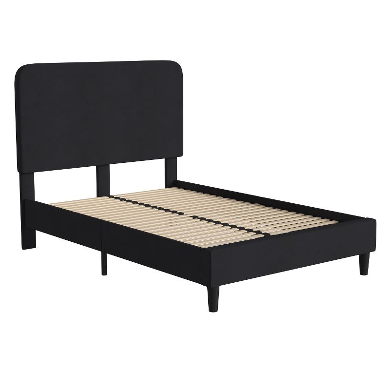 Emma and Oliver Pasithea Upholstered Platform Bed with Curved, Slim Panel Headboard and Wooden Support Slats, 1 of 13