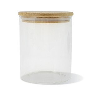 Unique Bargains with Bamboo Lid Decorative Jars Wood Color Clear 1 Pc - 1 of 4