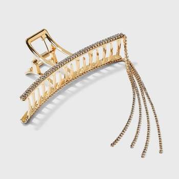 Rhinestone Metal with Chain Claw Hair Clip - A New Day™ Gold