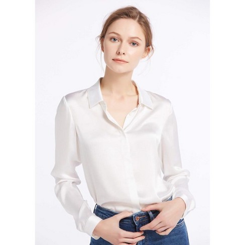Lilysilk Women's Basic Concealed Placket Silk Shirt - White,xxlarge ...
