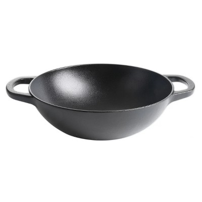 General Store Addlestone 2 Piece 14 inch Heavy Duty Cast Iron Wok with Wood Lid (Black)