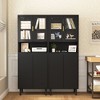 Tempered Glass Door Tall Storage Bookcase with adjustable board, 4 doors MDF painting finished cabinet, White, Living room Bedroom storage - 3 of 4