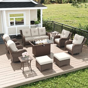 LayinSun Wicker Outdoor Furniture Set with 6-inch Comfy Cushions, High Back Patio Furniture Set with Swivel Rocking Chairs and Side Table - 1 of 4