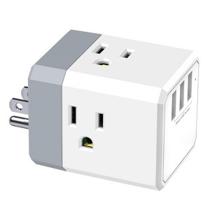 Itopfox 3-Outlet USB Wall Charger with 3-Way Splitter, ETL Listed for Home, Office, Cruise Ship - Compact Multi Plug Adapter - 1 of 4