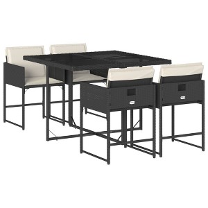 vidaXL Patio Dining Set with Cushions Table and Chairs Outdoor Poly Rattan - Black and Cream Glass 4 Piece - 1 of 4