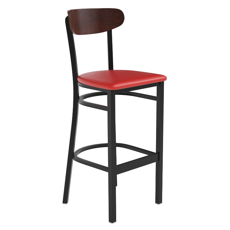 Flash Furniture Wright Commercial Grade Barstool with 500 LB. Capacity Steel Frame, Solid Wood Seat, and Boomerang Back, 1 of 12