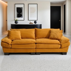 Corduroy Deep Seat Sofa Sleeper Couch Loveseat with 23-Inch Seat Depth and Pillows - Leovsnove - 1 of 4