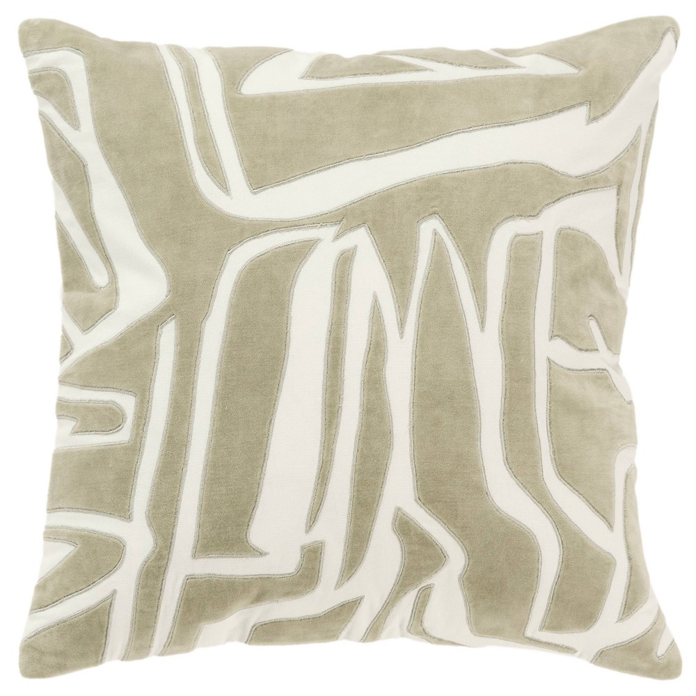 Photos - Pillow Rizzy Home 20"x20" Green Abstract Poly Filled Throw : Cotton Velvet, Indoor, Knife Edge, Hidden Zipper