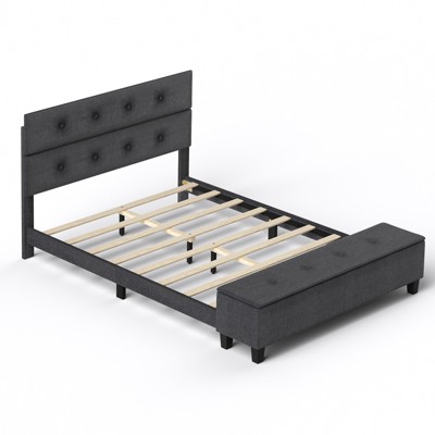 Infans Queen Upholstered Bed Frame with Ottoman Storage Linen Button Tufted Headboard