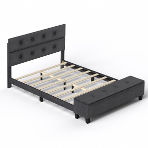 Infans Queen Upholstered Bed Frame with Ottoman Storage Linen Button Tufted Headboard - 1 of 4
