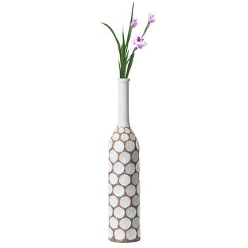 Uniquewise Decorative Contemporary Floor Vase White Carved Divot Bubble Design with Tall Neck