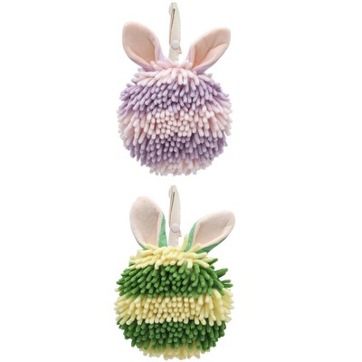 REGALWOVEN Cute Rabbit Shape Fluffy Chenille Soft Absorbent Hand Towel 2 Pcs