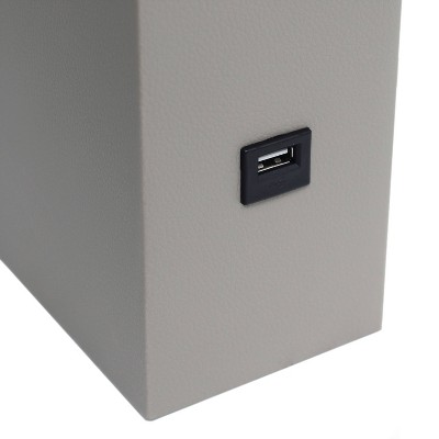 Modern Gray Leather Table Lamp with USB and White Fabric Shade