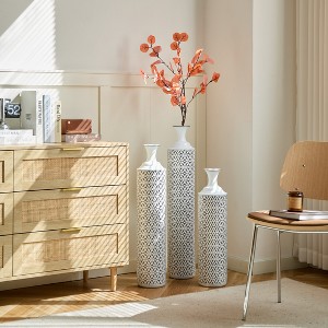 Gulches Decorative Vase ¨C Elegant White Textured Metal Vases Set of 3 (24in/28.7in/33.5in Height) - 1 of 4
