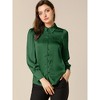 INSPIRE CHIC Women's Puff Long Sleeve Point Collar Vintage Button Work Satin Shirt - 3 of 4