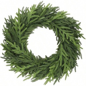 22 Inch Norfolk Pine Wreath Realistic Artificial Greenery Christmas Wreath Home Decor Front Door Entryway Indoor Outdoor Use - 1 of 4