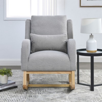 Gray 27.5 "W Modern Accent High Back Living Room Casual Armchair Rocker with One Lumbar Pillow, Two Side Pockets
