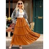 Women's Boho Beach Maxi Skirt - Trendy High Waist Pleated Ruffle Long Skirt with Pockets Orange - 4 of 4