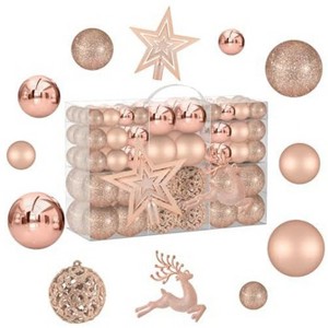 Aoibox 102pcs Rose Gold Christmas Ornaments Set Shatterproof Plastic Balls 3cm 4cm 6cm Tree Topper Reindeer for Tree Decor - 1 of 4