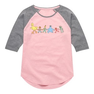 Girls' - Sesame Street - SS Group Muted Shirt Tail Raglan Graphic T-shirt - 1 of 3