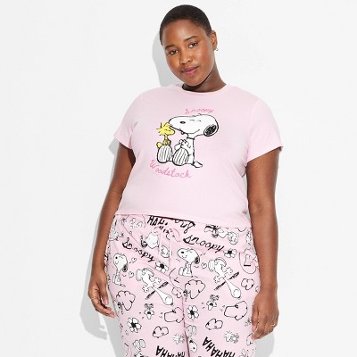 Women's Peanuts Snoopy Short Sleeve Graphic Baby T-Shirt - Pink