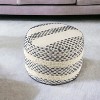 HomeRoots 18" Ivory and Blue Cotton Blend Round Striped Pouf Ottoman - 2 of 3