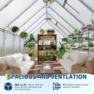 8 ft X12 ft Aluminum Heavy Duty Polycarbonate Green House with Quick Setup Structure and Roof Vent, Large Enhanced Outdoors Green House Kit - 1 of 2