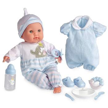 JC Toys Berenguer Boutique 10 Piece Gift Set Blue 15" Realistic Soft Body Baby Doll - Open/Close Eyes